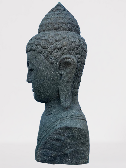 Handcarved Buddha Bust Garden Statue 32"