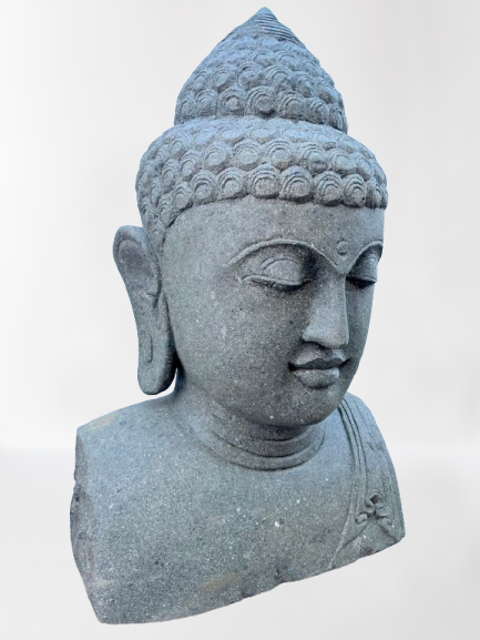 Handcarved Buddha Bust Garden Statue 32"
