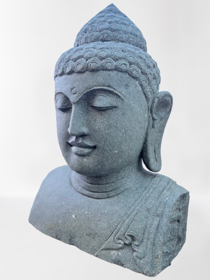 Handcarved Buddha Bust Garden Statue 32"