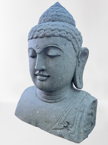 Handcarved Buddha Bust Garden Statue 32"