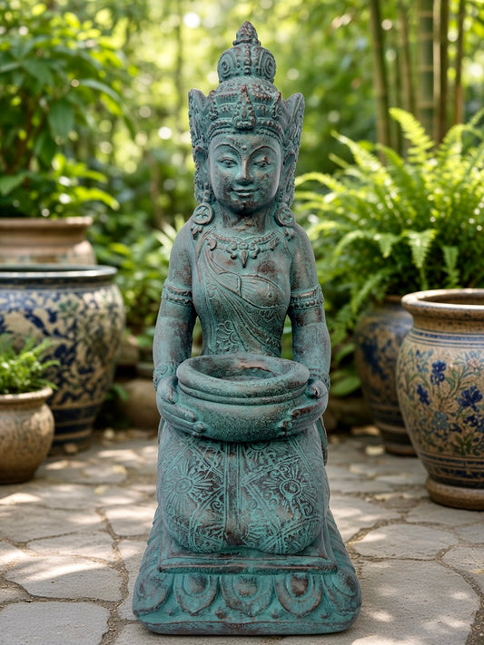 Kneeling Devi Offering Welcoming Goddess Statue with Bowl 24" - Routes Gallery
