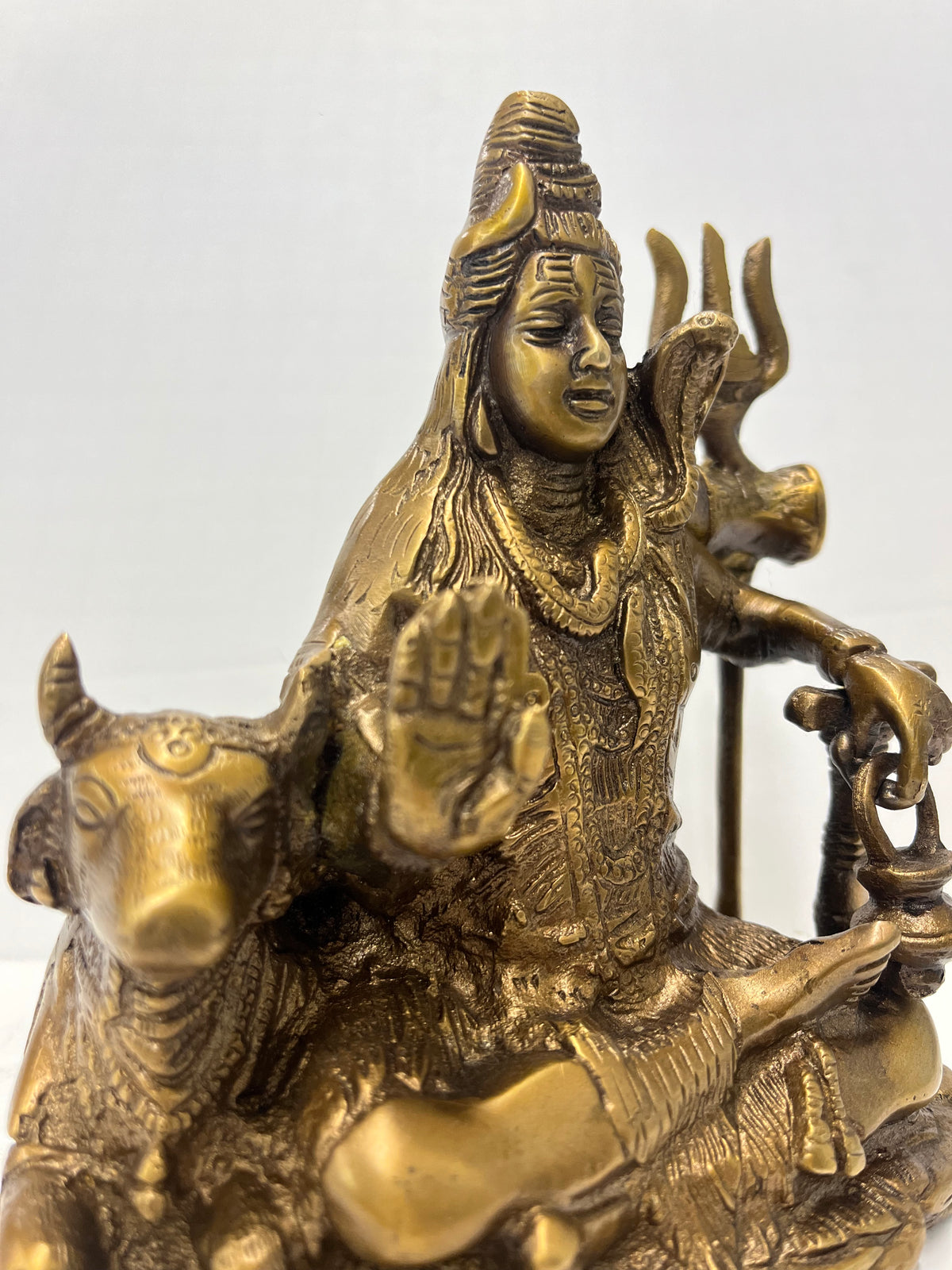 Brass Shiva Statue with Trident and Nandi 5.5" - Routes Gallery