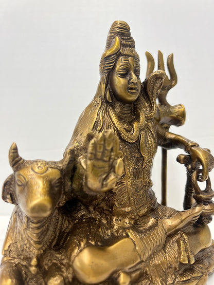 Brass Shiva Statue with Trident and Nandi 5.5" - Routes Gallery