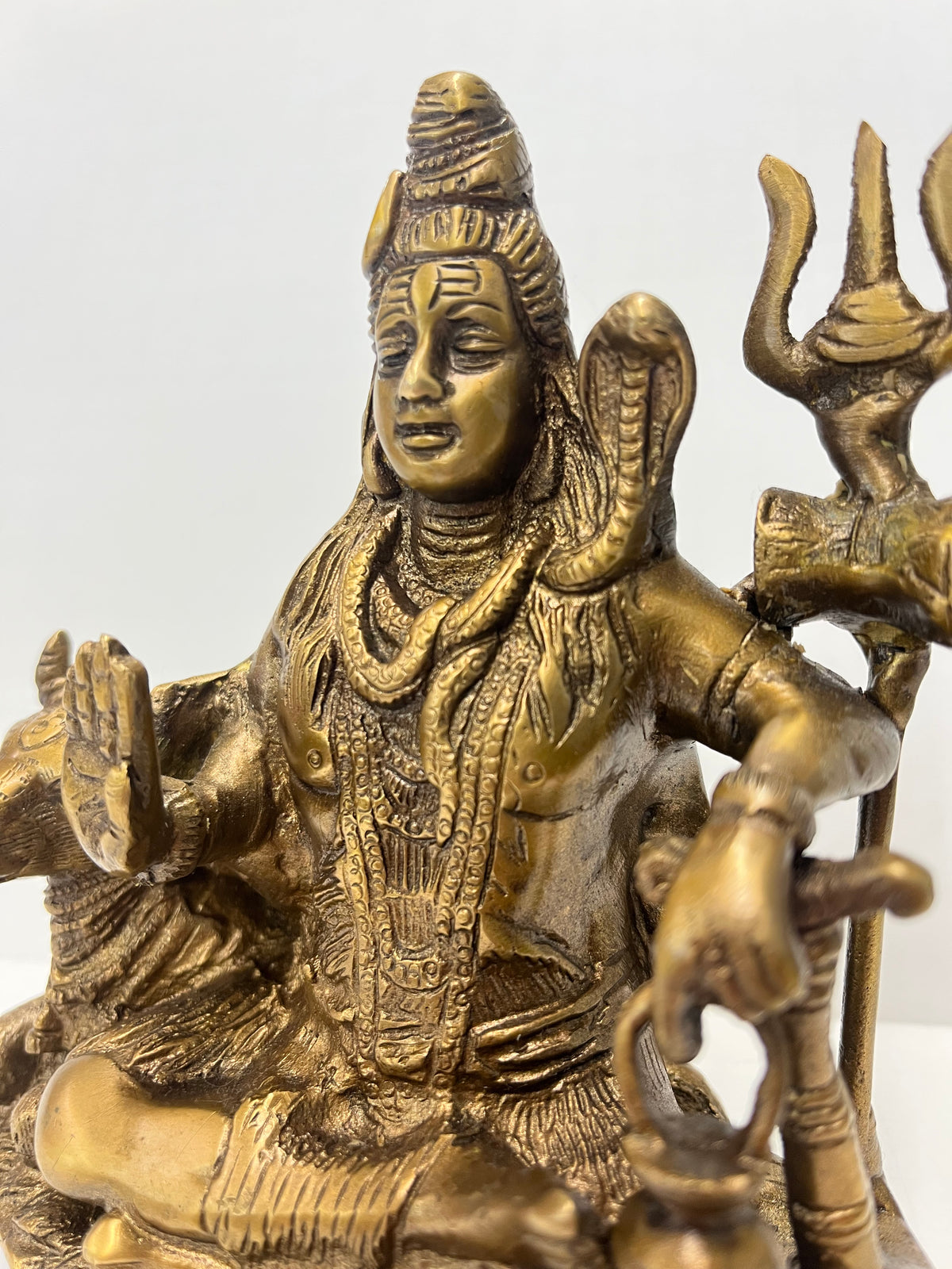 Brass Shiva Statue with Trident and Nandi 5.5" - Routes Gallery