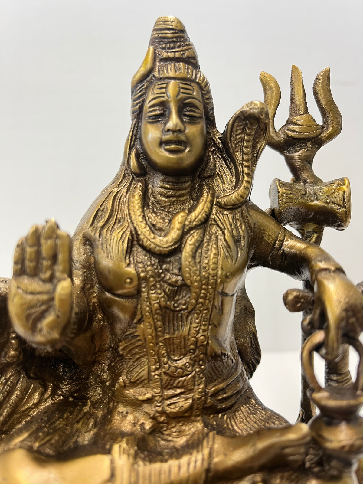 Brass Shiva Statue with Trident and Nandi 5.5" - Routes Gallery