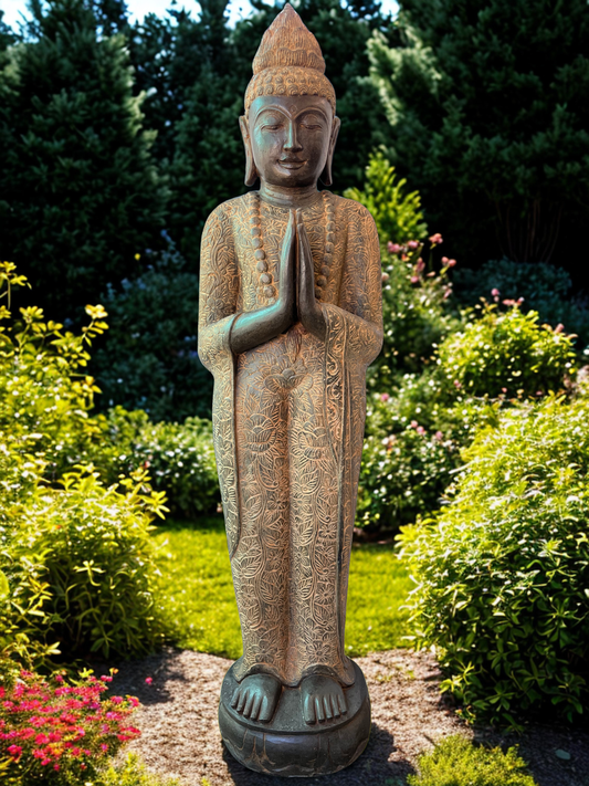 Handcarved Standing Namaste Buddha Statue 58"