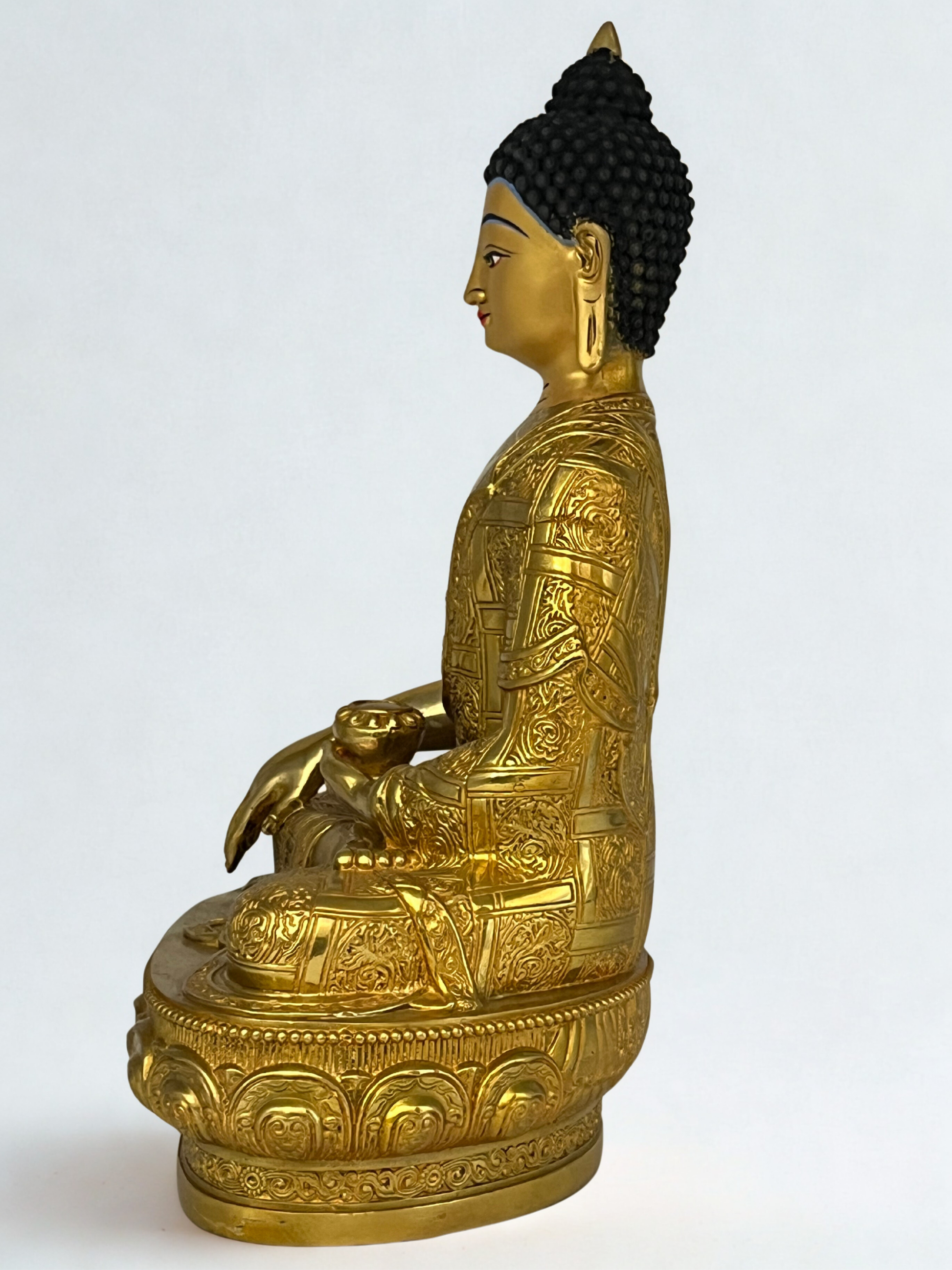 Brass Earth Touching Buddha Statue 12" - Routes Gallery