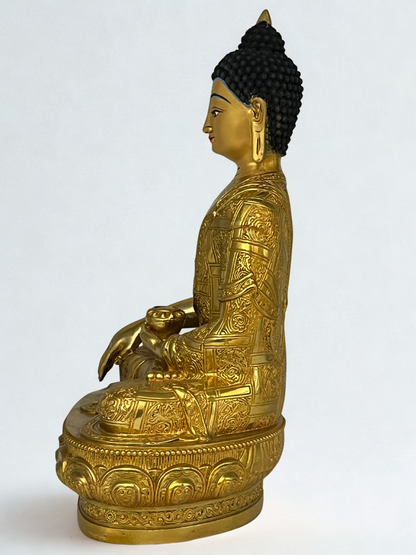 Brass Earth Touching Buddha Statue 12" - Routes Gallery