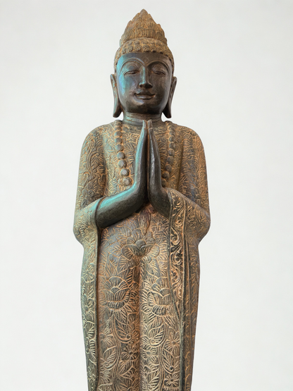 Handcarved Standing Namaste Buddha Statue 58"