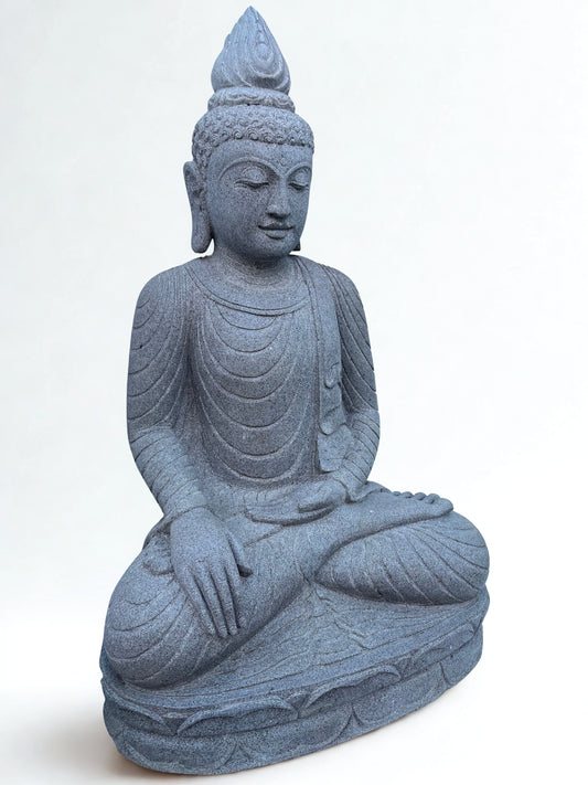 Handcarved Stone Earth Witness Buddha 39" - Routes Gallery