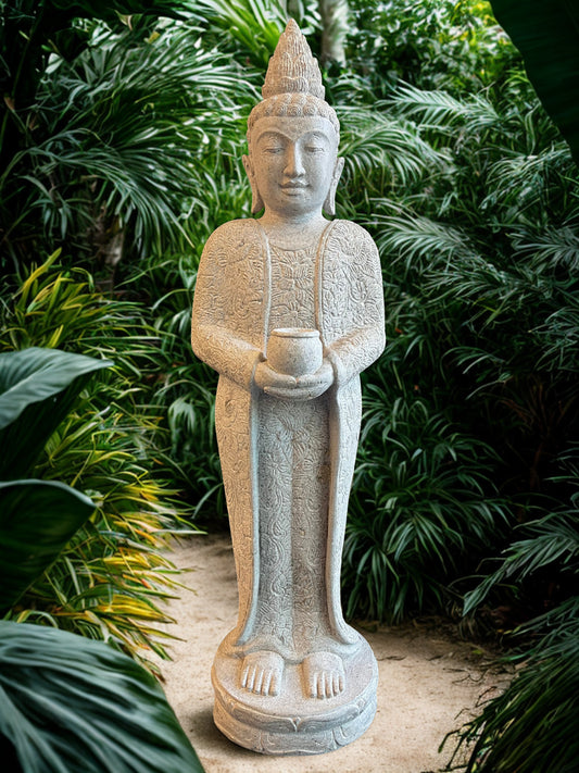 Standing Buddha Sculpture with Alms Bowl 39" - Routes Gallery