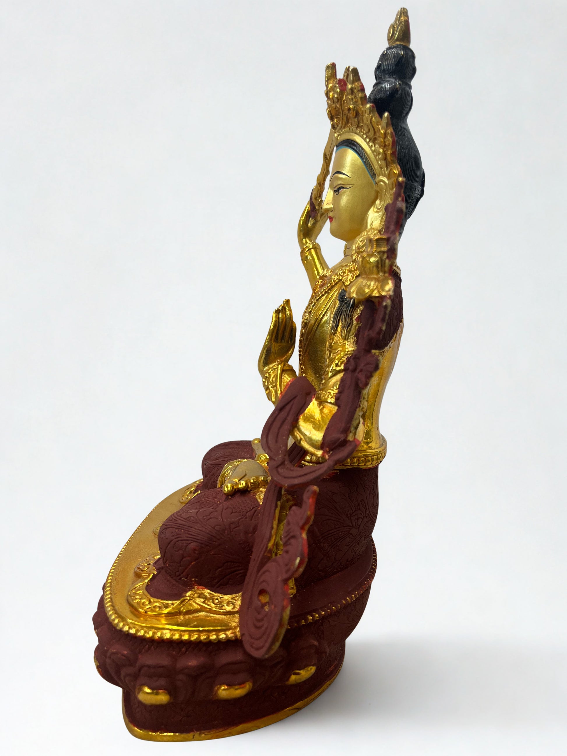Brass Manjushri Wisdom Bodhisattva Statue 12" - Routes Gallery