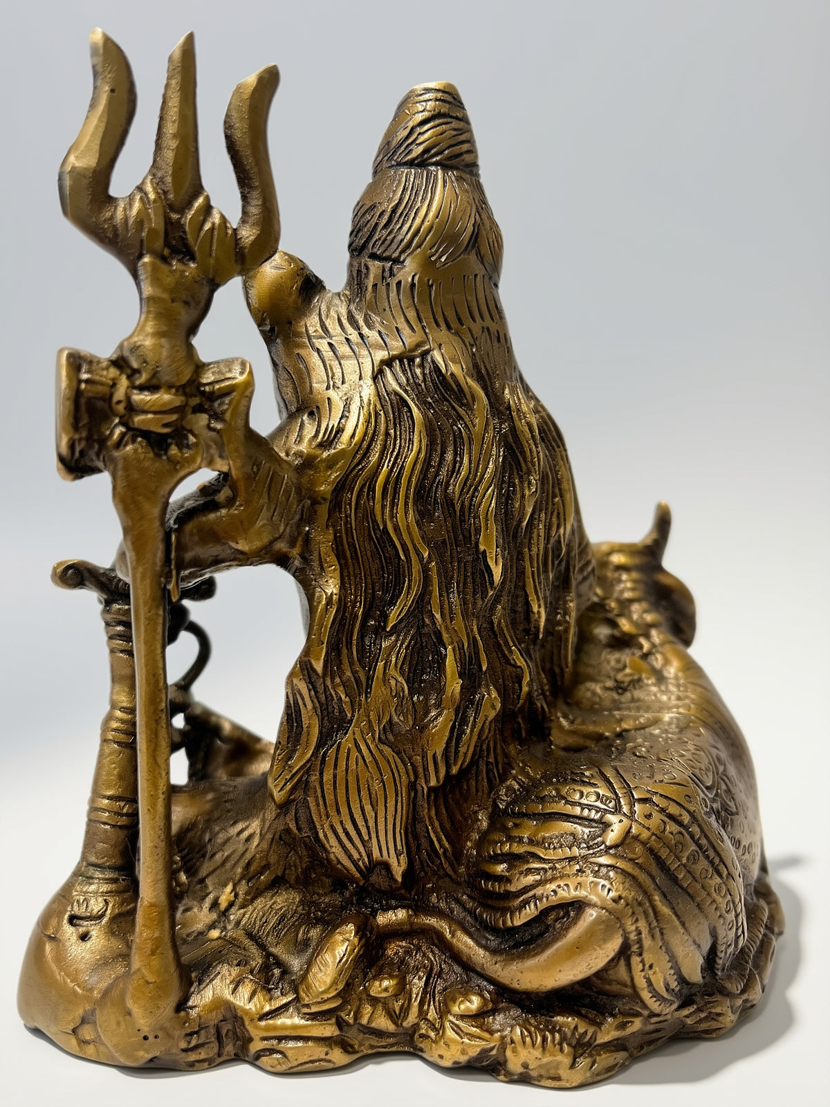 Brass Shiva Statue with Trident and Nandi 5.5" - Routes Gallery