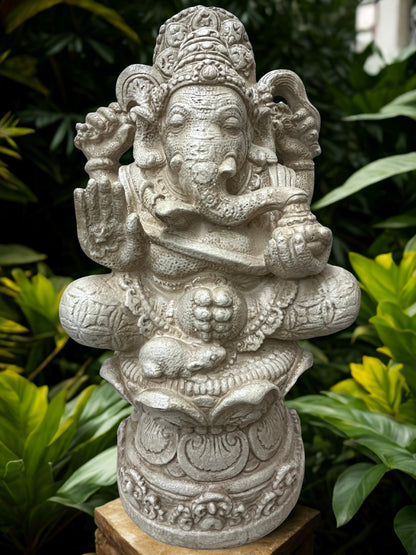 Stone Seated Ganesh Statue 21"
