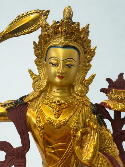 Brass Manjushri Wisdom Bodhisattva Statue 12" - Routes Gallery