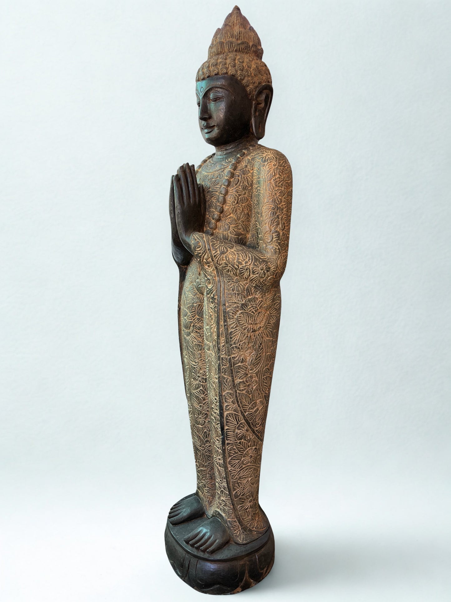 Handcarved Standing Namaste Buddha Statue 58"