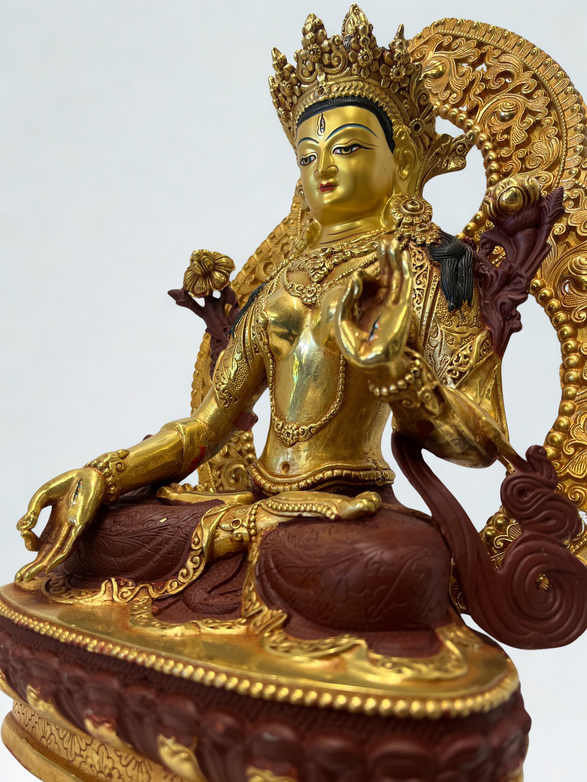 Brass White Tara Compassion Goddess Statue 12" - Routes Gallery