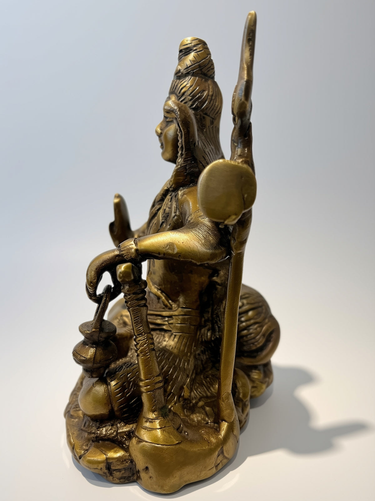 Brass Shiva Statue with Trident and Nandi 5.5" - Routes Gallery