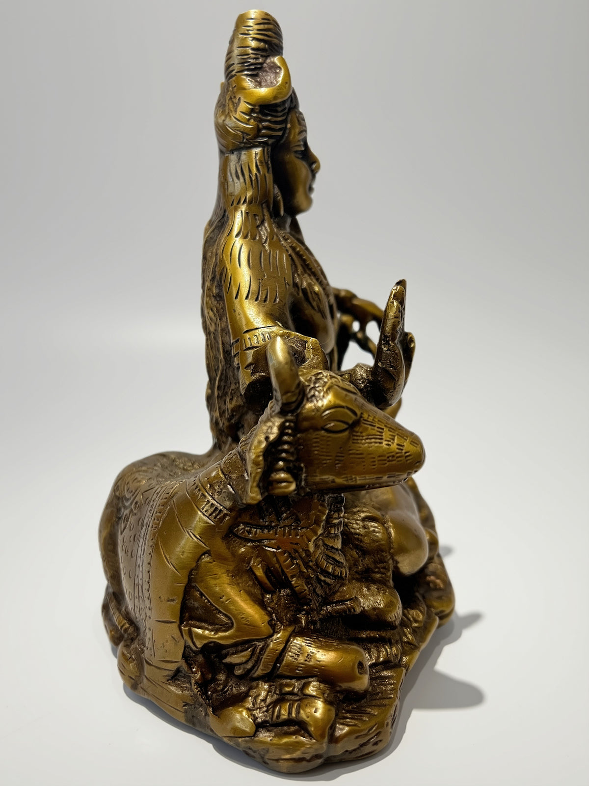Brass Shiva Statue with Trident and Nandi 5.5" - Routes Gallery