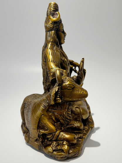 Brass Shiva Statue with Trident and Nandi 5.5" - Routes Gallery
