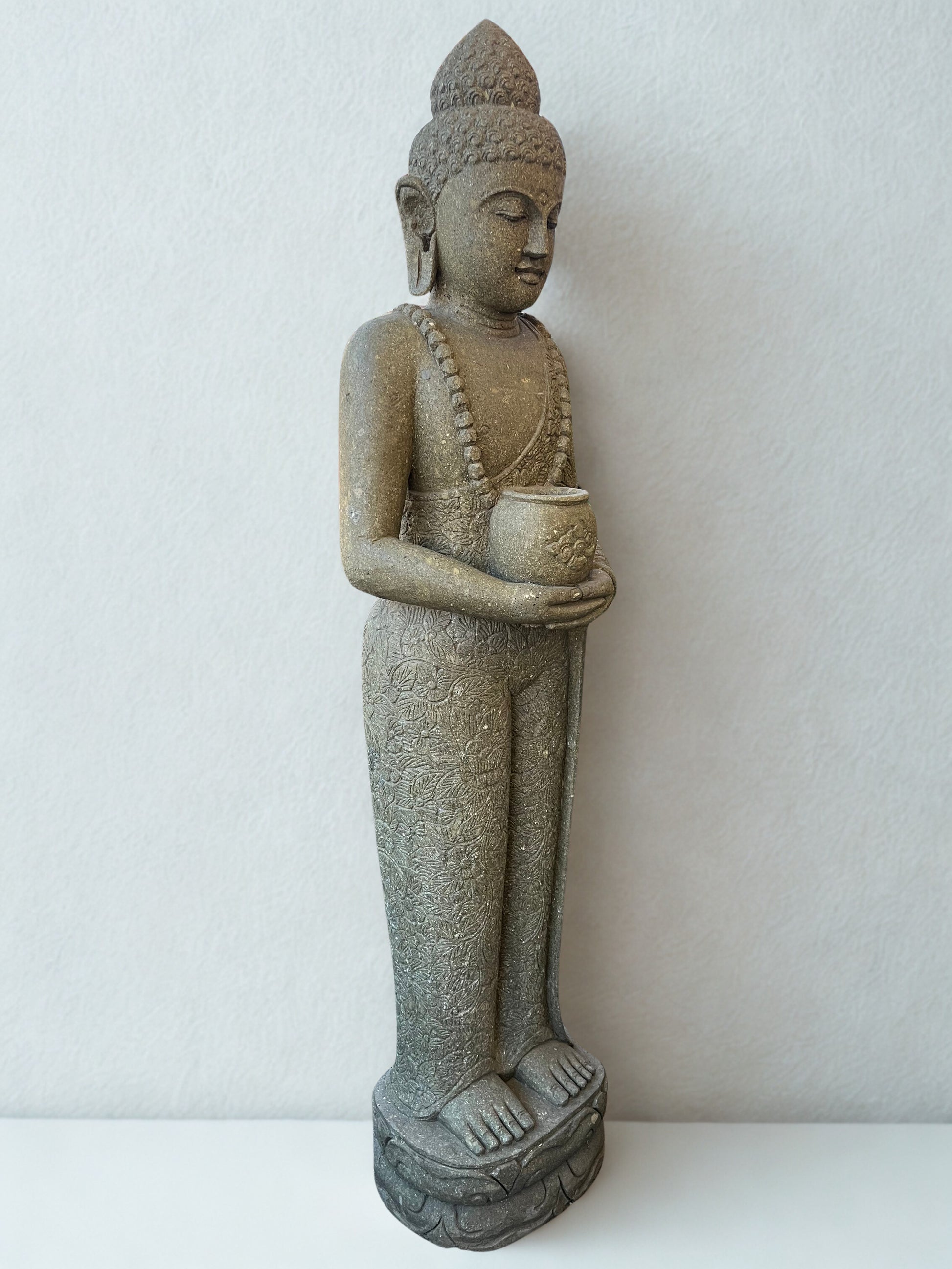 Standing Buddha Sculpture with Alms Bowl 81" - Routes Gallery