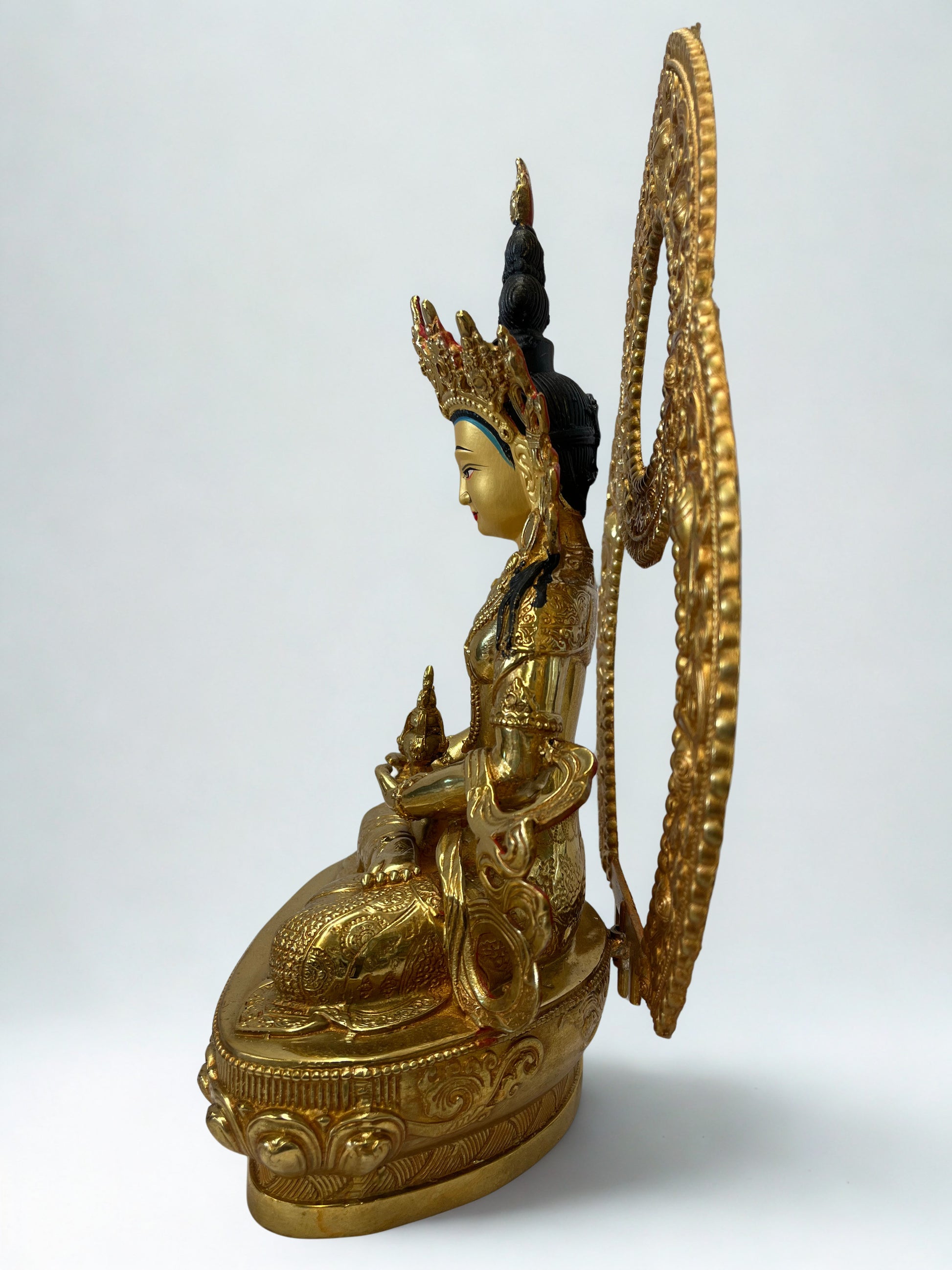 Brass Amitayus Longevity Buddha Statue 12" - Routes Gallery
