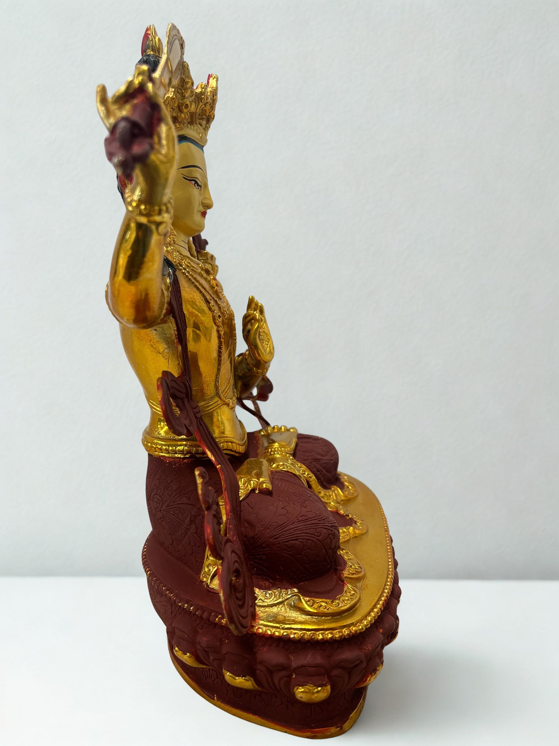 Brass Manjushri Wisdom Bodhisattva Statue 12" - Routes Gallery