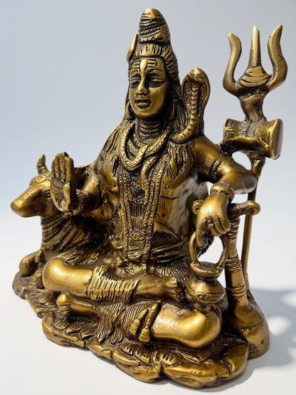 Brass Shiva statue with Nandi bull and Trident Trishul