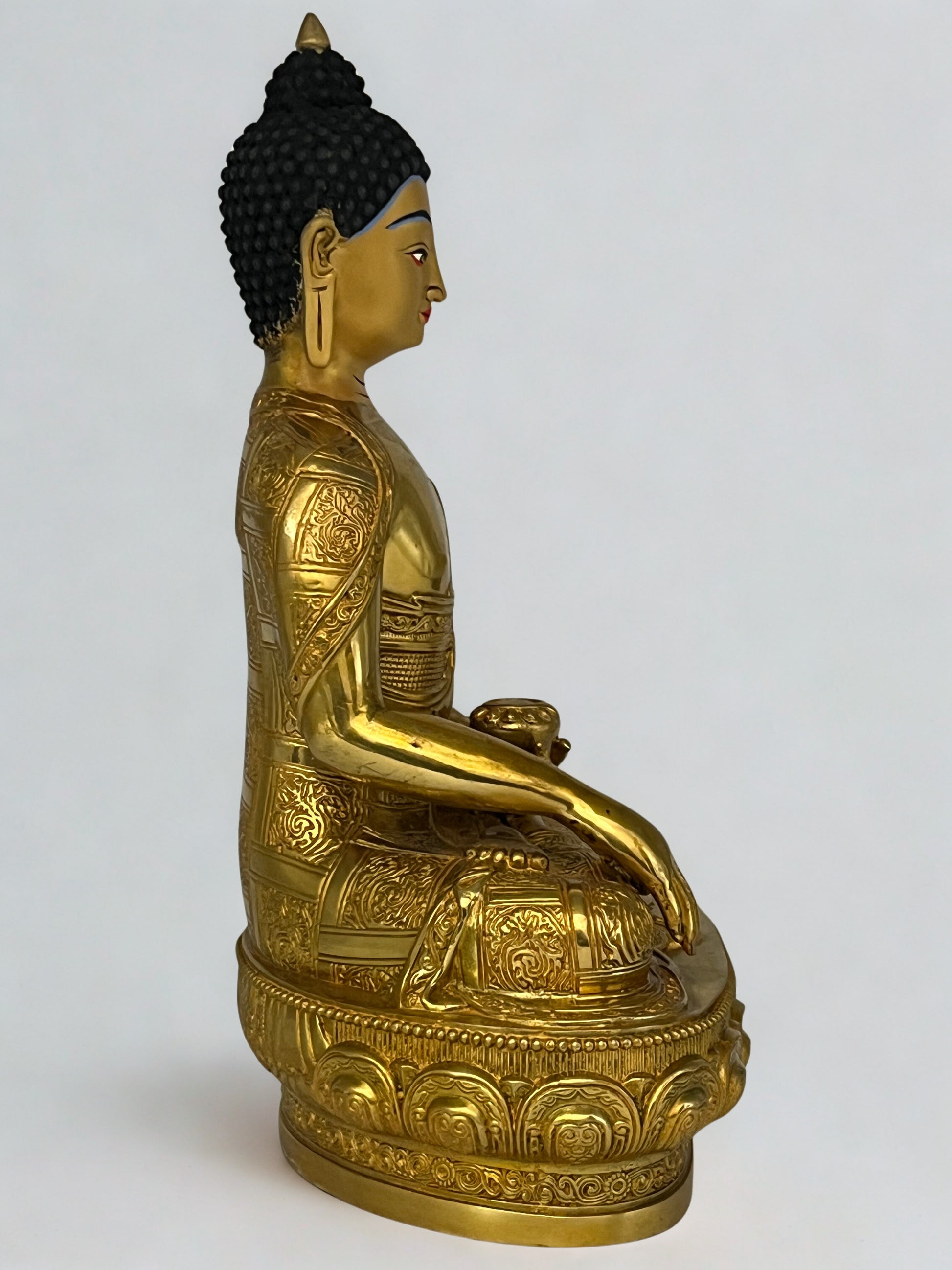 Brass Earth Touching Buddha Statue 12" - Routes Gallery