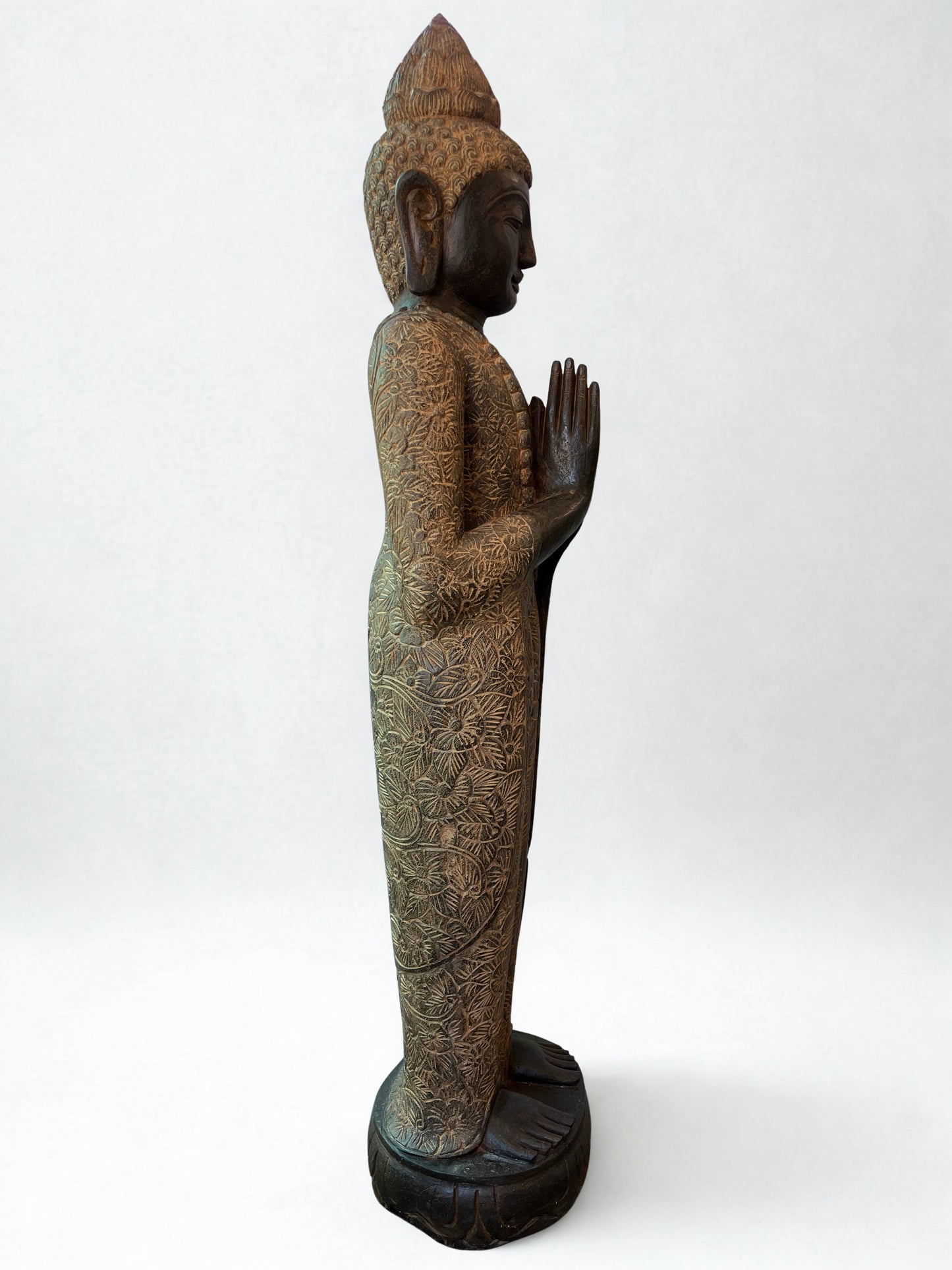 Handcarved Standing Namaste Buddha Statue 58"