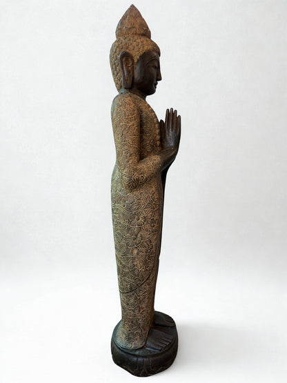 Handcarved Standing Namaste Buddha Statue 58"