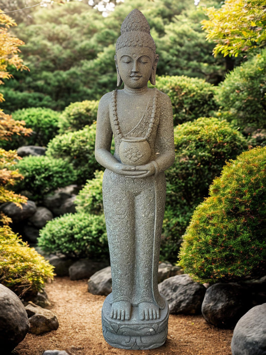 Standing Buddha Sculpture with Alms Bowl 81" - Routes Gallery