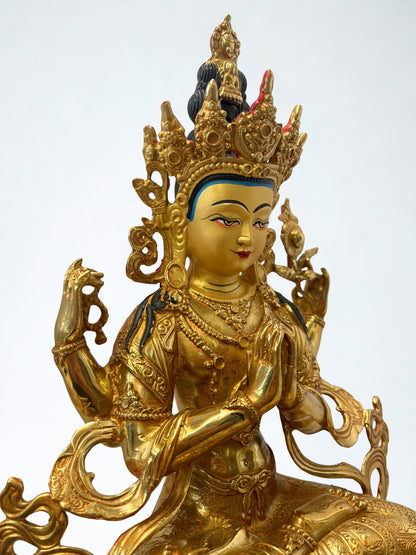 Brass Chenrezig Compassion Bodhisattva Statue 12” - Routes Gallery