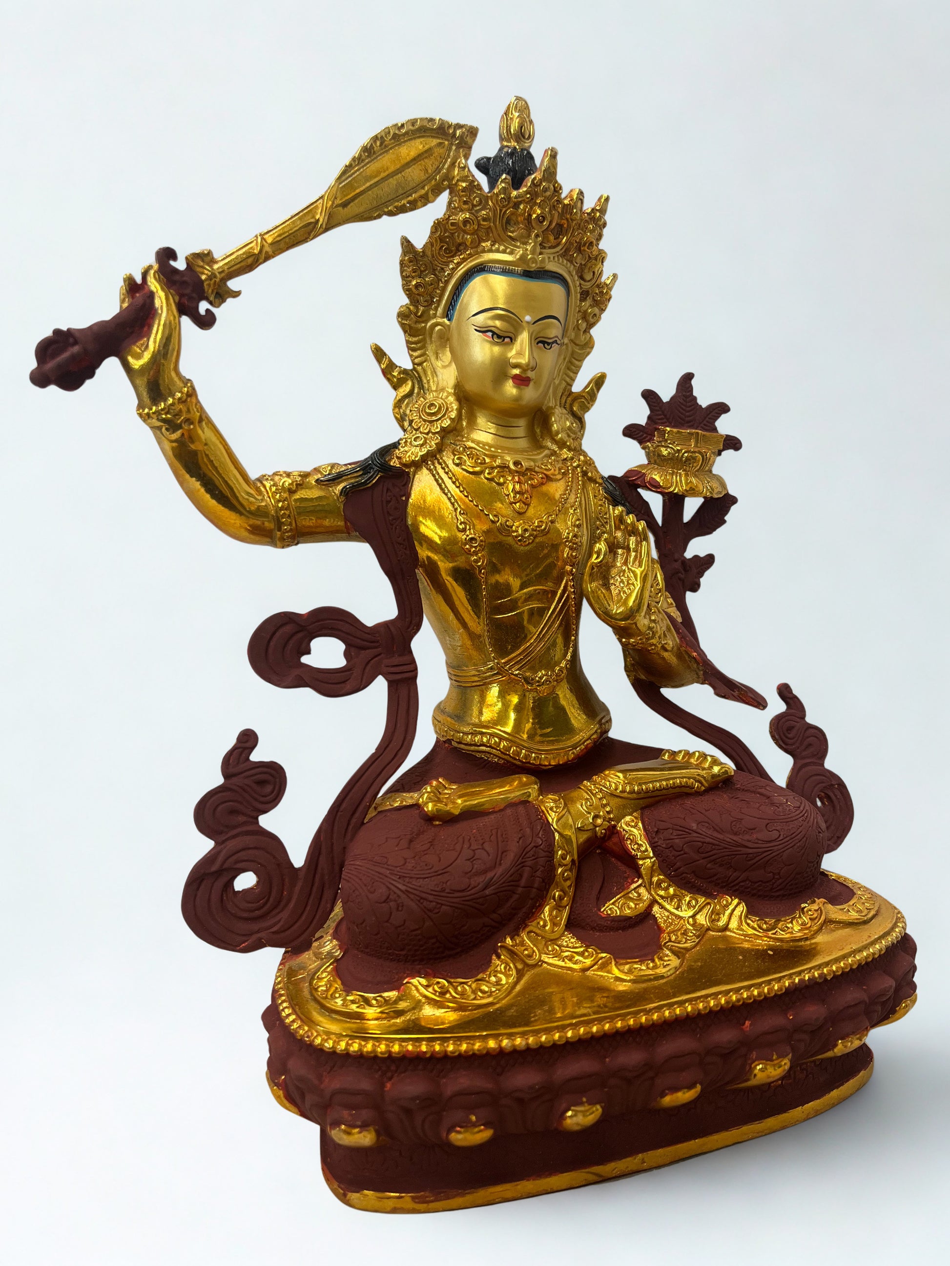 Brass Manjushri Wisdom Bodhisattva Statue 12" - Routes Gallery