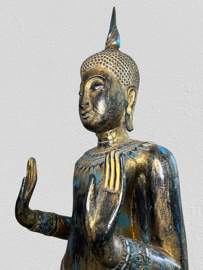 Wood Standing Sukhothai Buddha Statue 52"