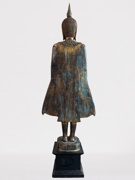 Wood Standing Sukhothai Buddha Statue 52"