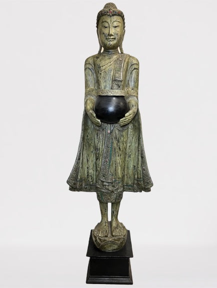 Wood Standing Buddha with Offering Bowl 69"
