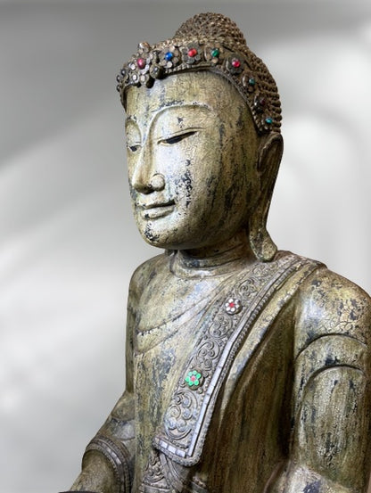 Wood Standing Buddha with Offering Bowl 69"