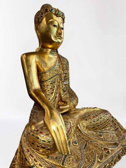 Wood Mandalay Earth Witness Buddha Statue 29"