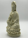 Porcelain Seated Quan Yin Holding Vase 10"