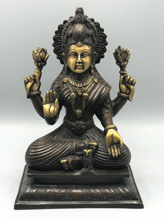 Brass Lakshmi Statue Hindu Wealth Goddess 10.5"
