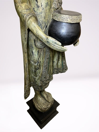 Wood Standing Buddha with Offering Bowl 69"