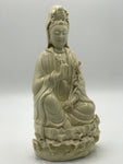 Porcelain Seated Quan Yin Holding Lotus 10"