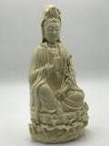 Porcelain Seated Quan Yin Holding Lotus 10"