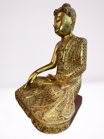 Wood Mandalay Earth Witness Buddha Statue 29"