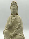 Porcelain Seated Quan Yin Holding Lotus 10"