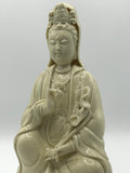 Porcelain Seated Quan Yin Holding Lotus 10"
