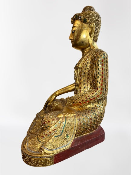 Wood Mandalay Earth Witness Buddha Statue 29"