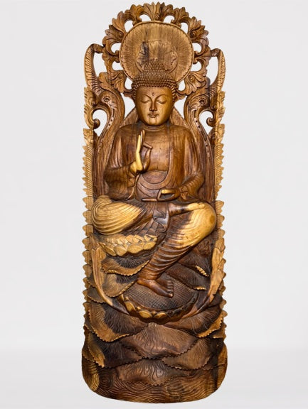 Wood Buddha Sculpture in Vitarka Mudra 45"