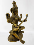 Brass Saraswati Wisdom Goddess Statue 8"